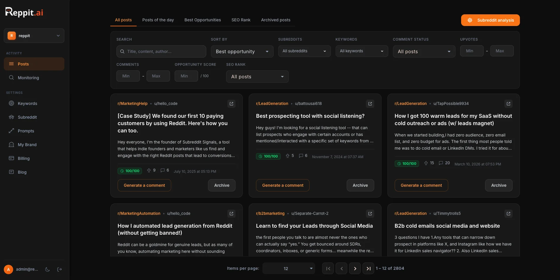 Reppit AI Prospect posts feed